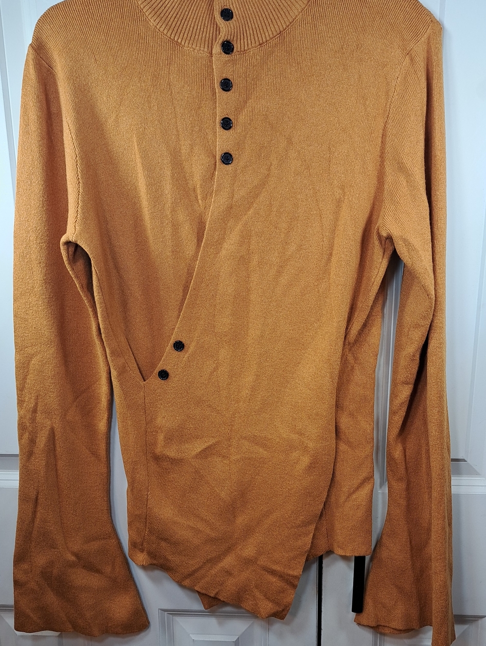 Asymmetrical Button Front Long Sleeve Sweater - Mustard NWT